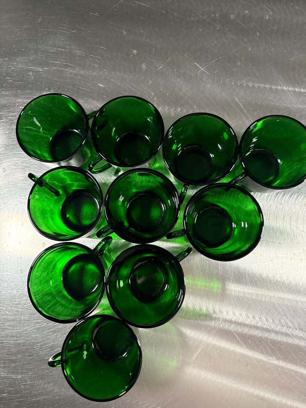 Set of 10 Vintage Anchor Hocking Forest Green Glass Punch Cups